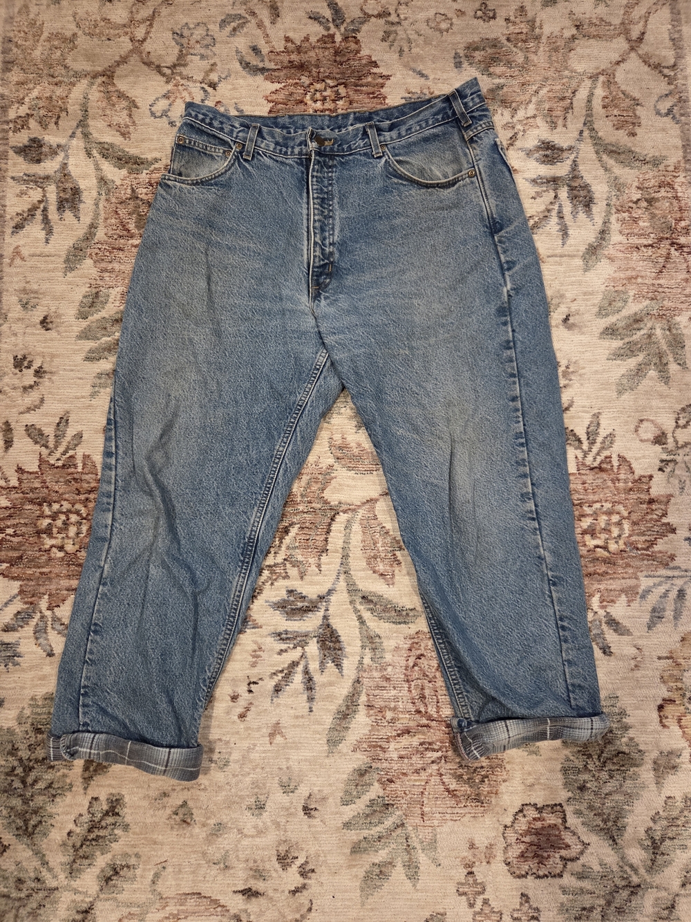 Carhartt Vintage 90s B21 Flannel-lined Faded Blue Jeans Mens 38